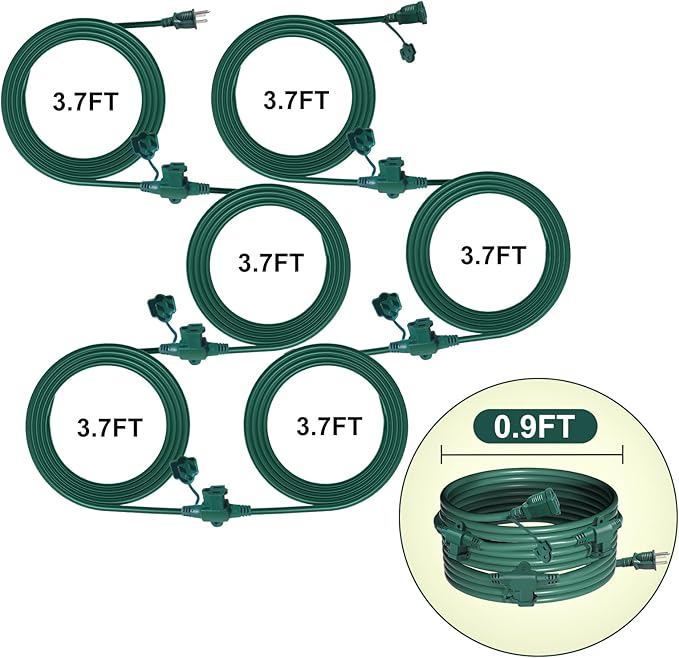 Oviitech 25FT Outdoor Extension Cord,5 Evenly-Spaced Outlet Plugs,Green Outdoor Power Strip,Multiple Outlets with Weatherproof Extension Cord.