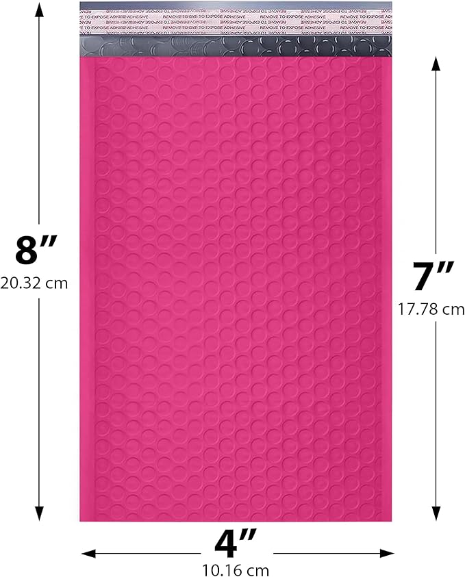 Hot Pink Small Bubble Mailers 4x8 Inch #000 | Thick Padded Poly Bubble Mailer Envelopes | 500 Pack Bulk | Trading Card Sports Card Shipping