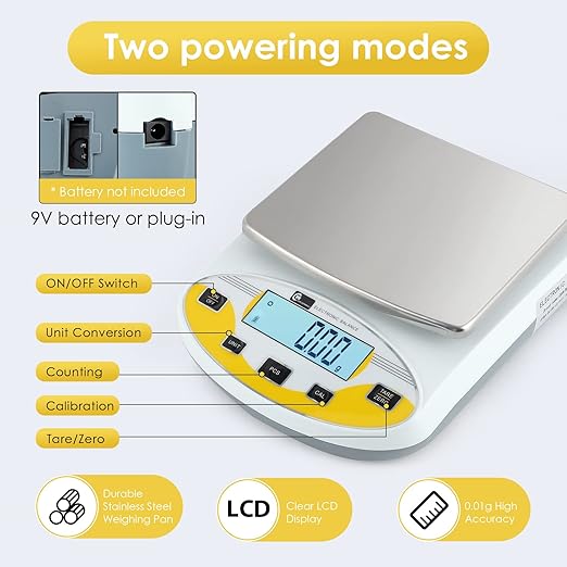 CGOLDENWALL High Precision Lab Scale Laboratory Analytical Electronic Balance Digital Precision Scale Pharmacy Jewelry Scale 110V Calibrated(1000g, 0.01g)