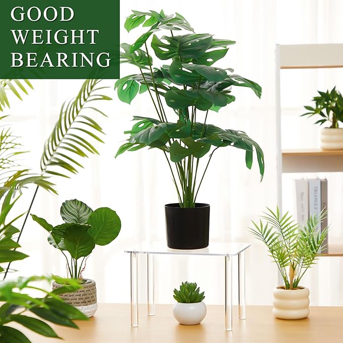 Extra Large 6mm Thick Acrylic Rectangular 4-leg Display Risers, Acrylic Plant Stand, Clear Shelf Riser Display Stands for Decor Collectibles Figures (1 Pcs,12×8×8in)