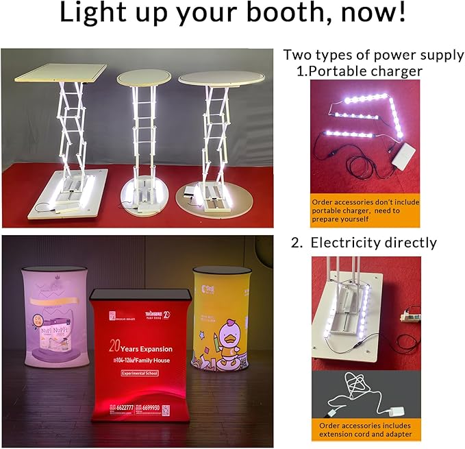 Custom Portable Tradeshow Podium Table Exhibition Counter Stand Booth,Hydraulic lift, Luminescent, Light box(Ellipse)
