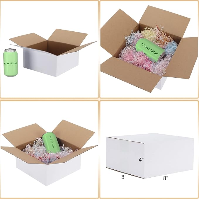 Calenzana 8x8x4 Shipping Boxes Set of 40, White Corrugated Cardboard Box for Mailing Packing Gifts Small Business