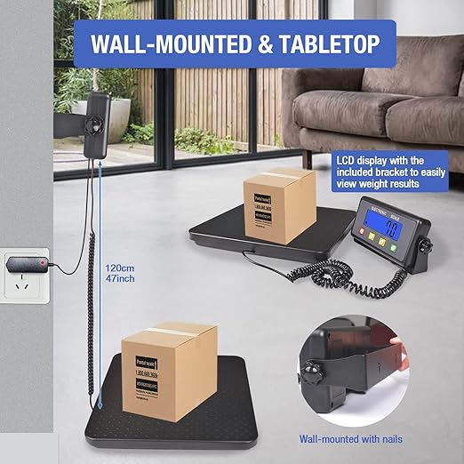 Surmountway Industrial Shipping Scale with Anti-Slip Aluminium Platform, 11.8" x 11.8" Black Portable Digital Postal Scale 440lbs for Shipping Packages Luggages with Tare/Count/Auto-Off Functions