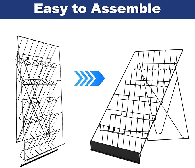 6 Tier Countertop Wire Magazine Racks,18" Wide Metal Comic Book Display Rack with Sign Channel,Foldable Retail Vendor Booth Display Stand for Greeting Card,Brochure,Art Print,CD,Craft