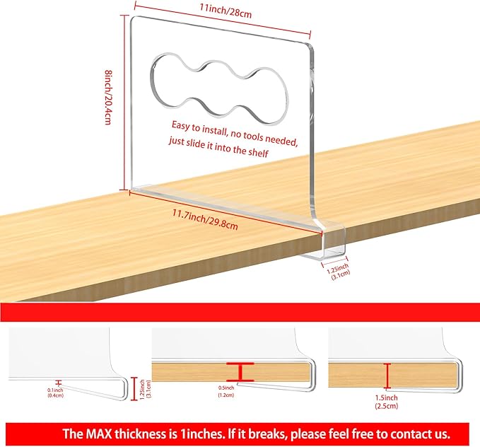 Clear Shelf Dividers, Closet Verticalshelf Dividers for Closet Organization Handbags and Clothes Sweaters, Purse Organizer Divider, for Bedroom