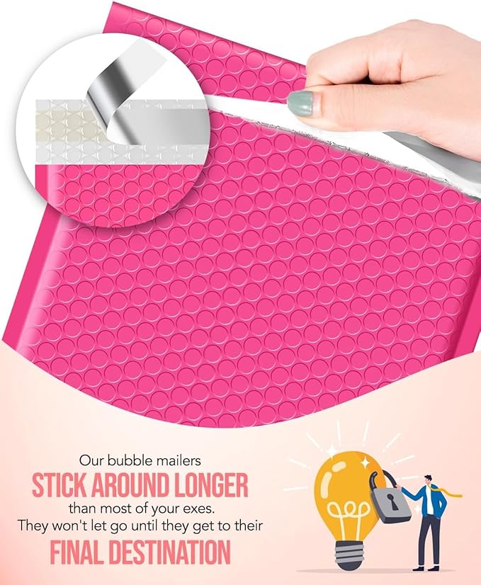 GSSUSA Large Bubble Mailers 10.5x16 Inch 250 Pack Pink Padded Envelopes, Strong Adhesion Bubble Mailer Self-Seal Bubble Envelopes for Mailing Clothes,Magazines