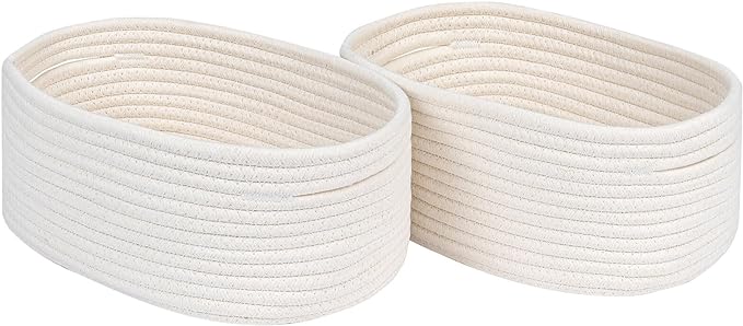 CubesLand Cube Shelf Closet Storage Baskets Bins,Woven Basket for Organizing/Storage,Long-lasting &Skin-friendly Toy Storage Basket Bin,Stylish Room Decor Basket,Off White Cotton Rope Basket 2 Packs