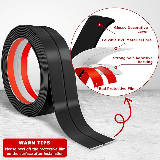 Flexible Wall Corner Protector Moulding Trim Peel and Stick Wall Corner Guards Edge Protector Self Adhesive Molding Trim Strip for Edge Ceiling (Black, 2.4 in x 40 Ft)