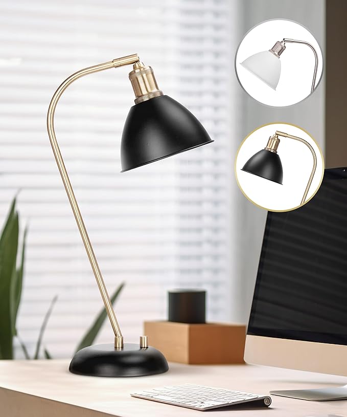 HarvestLand Halo Black and Brass Desk Lamp – Adjustable Desk Lamp with Metal, Industrial Table Lamp with Solid Base for Home Office, Bedside Table Lamps, Task Lamp, Reading lamp, Christmas Gifts