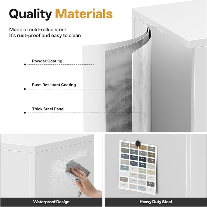Metal Storage with 1 Drawer, 71" Cabinet with 4 Locking Doors and 2 Adjustable Shelves, Steel Storage File Cabinet for Pantry, Kitchen, Office, Garage (White)