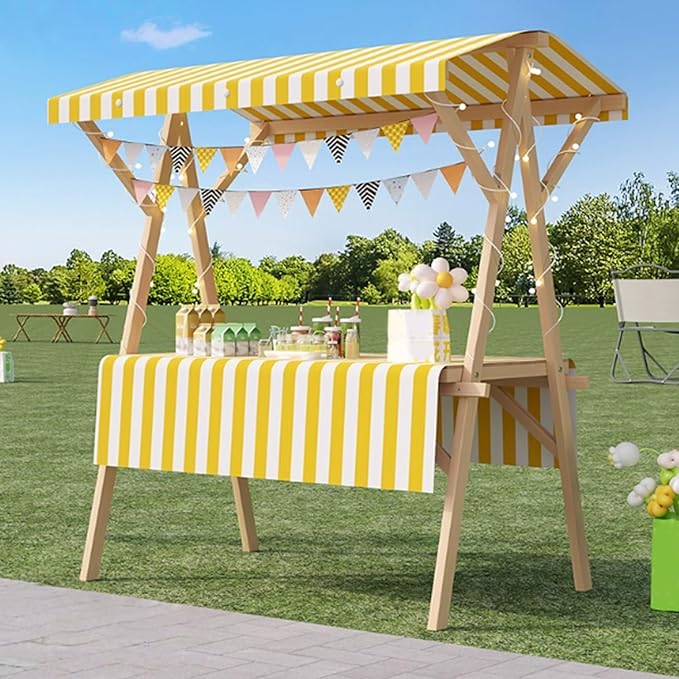 Collapsible Wooden Food Cart with Wheels, Heavy Duty Mobile Vendor Stand for Farmers Market, Snacks, Desserts and Street Kiosk(Yellow,120cm/47.2in)