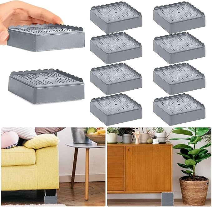 Bed Risers 1 inch, 2 inch, 3 inch, 4 inch Heavy Duty, Adjustable Furniture Riser for Table Desk Couch Sofa Chair Recliner Leg Frame Dorm, Stackable Bed Raisers Blocks (Grey 4 Pack, 1+1 inch)
