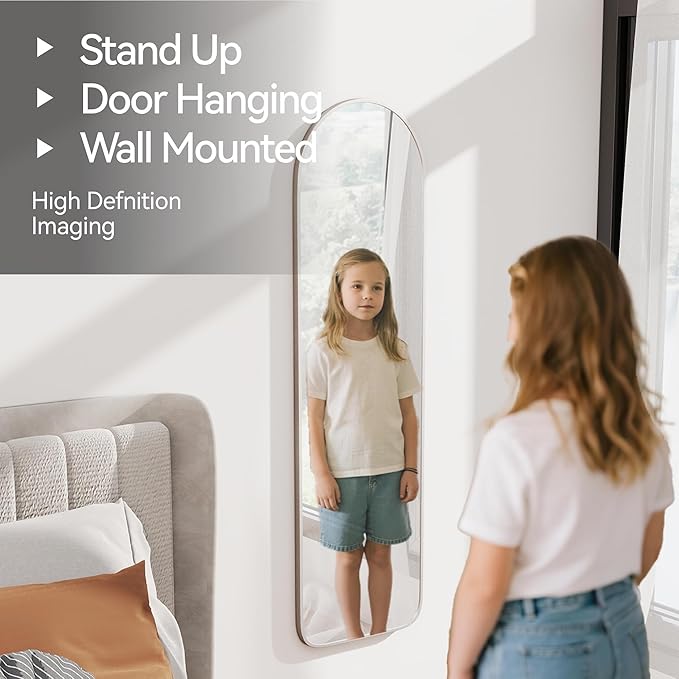 47x14 Mirror Full Length Back Door Hanging or Wall Mounted Aluminum Metal Frame Arch Mirrors for Entryway Bedroom Bathroom Dressing Living Room 47 14 inch Silver