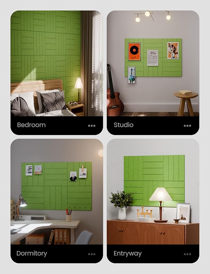 Felt Bulletin Board Tiles Large 48" x 36" Cork Board Alternative-6 Pack with 40 Adhesive Tabs, Thick Slat Wall Panels for Office Decor, Push Pin Board Wall Organizer Alternative-Kelly Green
