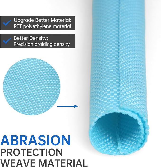 Split Braided Cable Sleeve，Flexible Wire Loom Tubing, Automotive Cord Protector Pet Proof, Cable Management for Computer TV Electric Wires Harness 16ft (Sky Blue, 13mm（1/2")