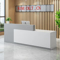 PLMOKN Wood Reception Desk Marble Stone with Checkout Retail Counter L Shaped Modern Mostrador para Negocio Office Desk Closed Front with Storage Drawers for Barber,Salon,Clothing Store