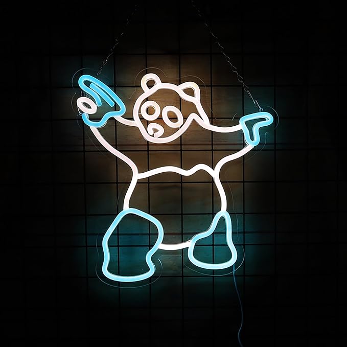 Panda Neon Sign with Gun Panda Light Up Sign for Room Wall Decor, Man Cave Decor Birthday Holiday Gift