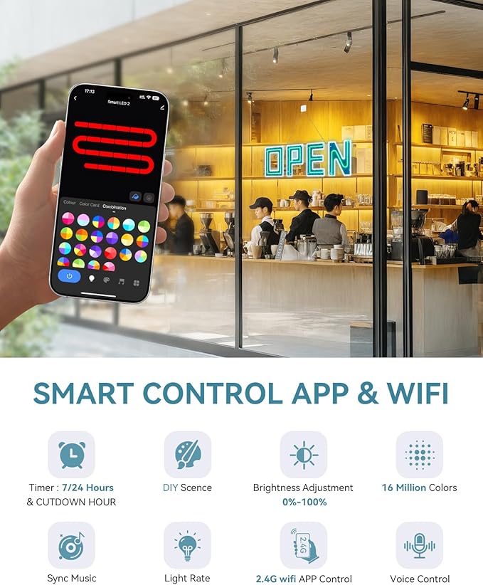 30" X 10" Open Sign, Ultra Bright Large LED Open Signs for Business with APP and Remote Control, Timer, Custom 16 million colors, for Storefronts, Restaurants, Bars, Salons, Cafes