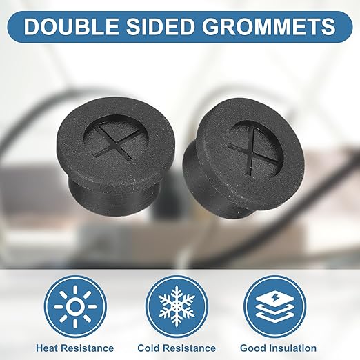 uxcell 6Pcs Cable Cord Grommet, 5/8"(16mm) Rubber Desk Grommets Wire Pass Through Hole Cover with Marked Cable Ties for Home Office Cable Wire Protection, Black