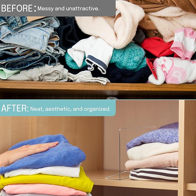 OKPOW Acrylic Shelf Dividers for Closet Organization: 4 Pack Tall Durable Clear Shelves Separators for Clothing Adjustable