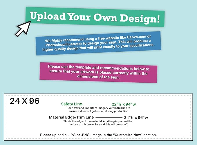 Personalized Vinyl Banner – Vinyl Printed Customizable Banner for Indoor and Outdoor Use (2'x8')
