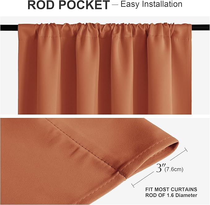 PONY DANCE Burnt Orange RV Curtains 24 inch Length, Short Curtains for Small Window 2 Panels Set, Thermal Insulated Blackout Capmer Drapes for Privacy Protect, W 29 x L 24 inches