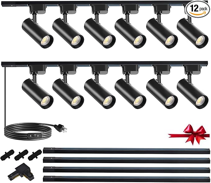 Black 25W 2000lm J&L Type LED Track Lighting System,4000K Natural Light Dimmable Brightness,with 13 FT Track Rails and Ceiling Spotlight Fixture Installation Package