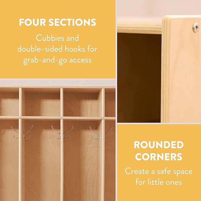 Sleekline 4-Section Coat Locker, Kids Furniture, Natural