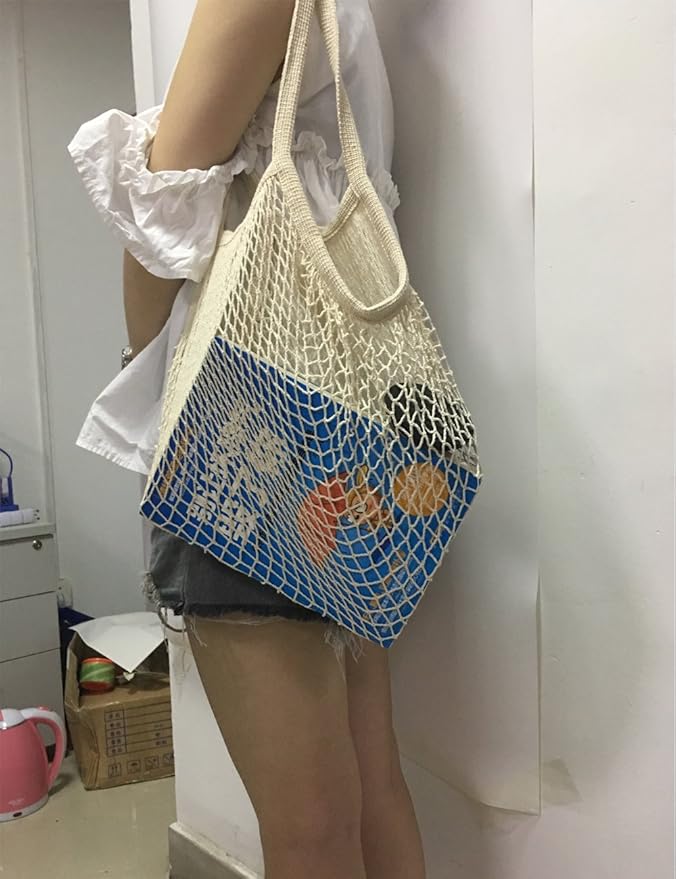 YEKEYI Portable Reusable Mesh Cotton Net String Bag Organizer Shopping Tote Handbag Fruit Storage Shopper NEW (white02)