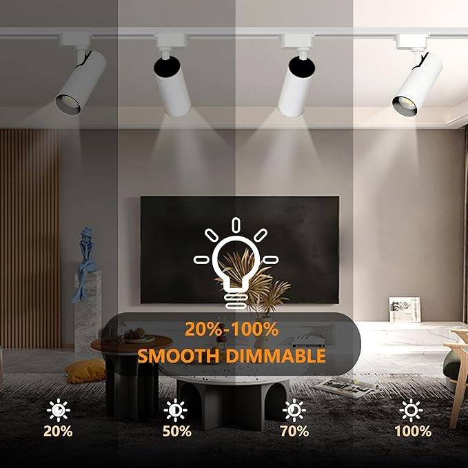 Super Brightness 6000K Cool Light Dimmable Brightness 25W 2000lm H Type LED White Track Lighting Kit System with 13 FT Track Rails, Ceiling Spotlight Fixture with Installation Package