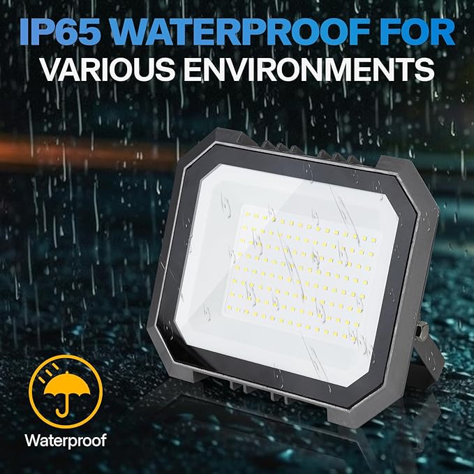 6 Pack LED Flood Lights Outdoor, 100W 10000LM Super Bright Floodlight Outside Work Light with 5.9FT Plug, IP65 Waterproof 6000K Outdoor LED Flood Light for Garage, Yard, Lawn, Garden