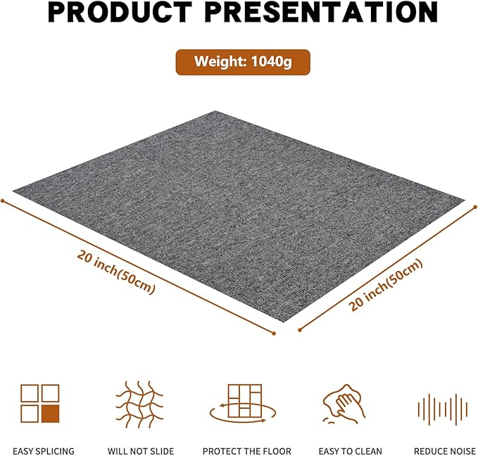 16-Pack 20"x20" Carpet Tiles, Non-Adhesive Soft Padded Floor Squares with Seamless Look for Home, Office, Indoor & Outdoor Use (43 Sq Ft) (J6)