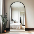 TinyTimes Full Length Mirror, 71''x30'' Floor Mirror with Stand, Arched Wall Mounted Mirror, Large Full Body Mirror with Aluminum Frame Hanging or Leaning for Bedroom, Living Room, Cloakroom (Black)