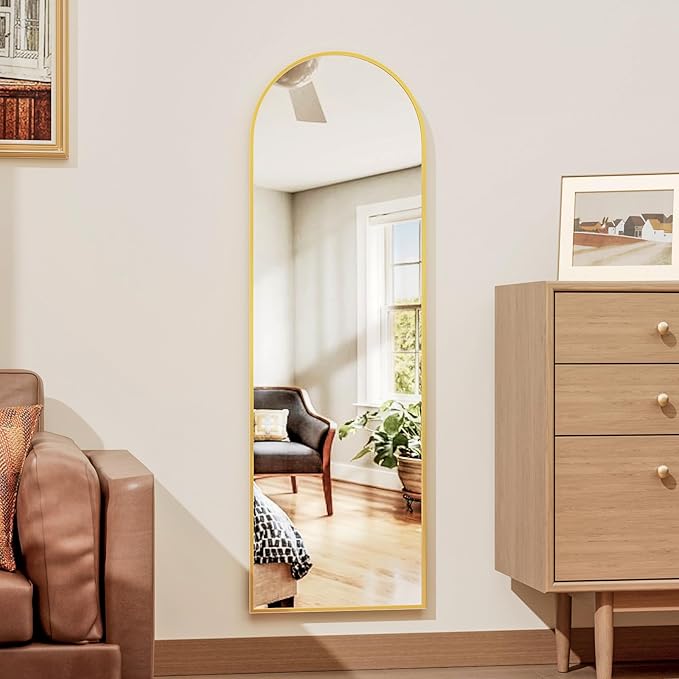 Full Length Door Mirror, Wall Mounted Wall & 48 “X14” Arched Behind Door Mirrors, Full Length Mirror for Use in Living Rooms, Rooms, Bedrooms, Cloakrooms, etc. (Gold)