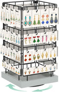 EsLuker.ly Rotating Earring Display Holder Stand for Vendors Events Selling, Large Capacity 64 Hooks Jewelry Rack with Wooden Base for Earring Card Sales, Enhances Retail Visibility (Light Grey)