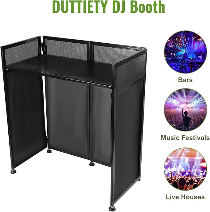 Outdoor Backyard Party Pro DJ Booth Facade+2 Scrims,82.7x44inch Folding DJ Booth DJ Facade Table Station Flat Table for Bars, Music Festivals, Weddings