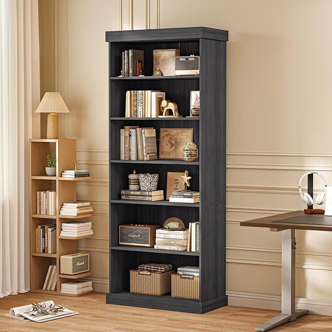 Vyre 70.8" Tall Farmhouse Bookshelf with Glass Doors, Modular Bookcase with 6-Tier Adjustable Shelves, Large Storage Cabinet for Kitchen, Living Room, Black, Set of 3