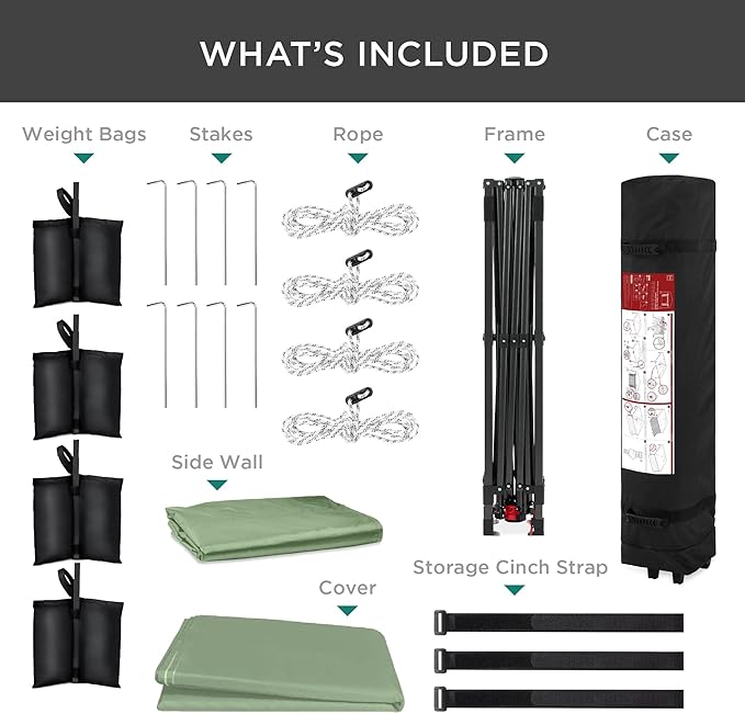 Best Choice Products 10x10ft Easy Pop Up Canopy w/Side Wall, 10 Pockets, Portable Carrying Case, 1-Button Setup, 4 Weight Bags - Sage Green