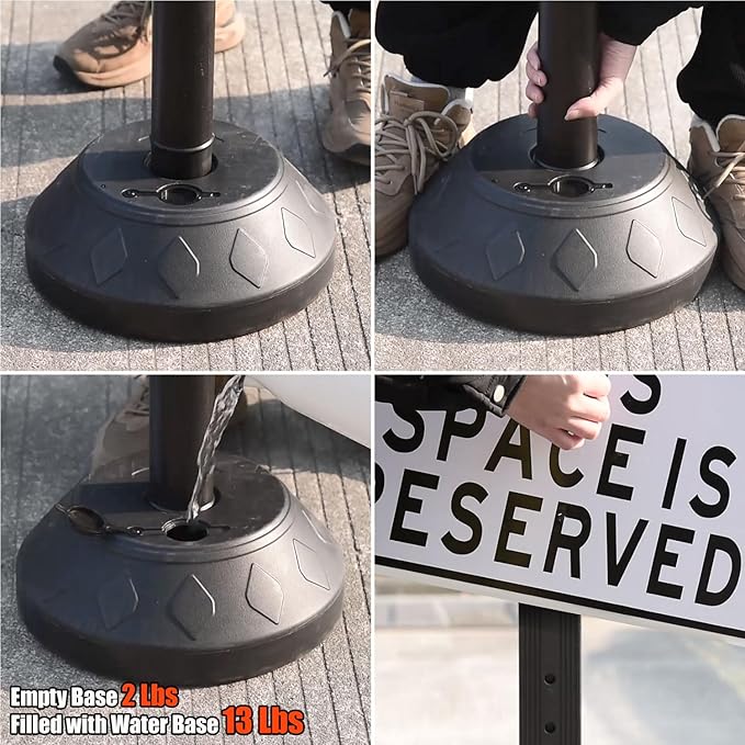 6 Pack Durable Sign Post and Water-Filled Base Set Kit - 13" DIA Stand with 41" Post - Bolts & Nuts for Hanging Signs, Portable Warning Sign Holder for Public Parking / Commercial / Recreational Use