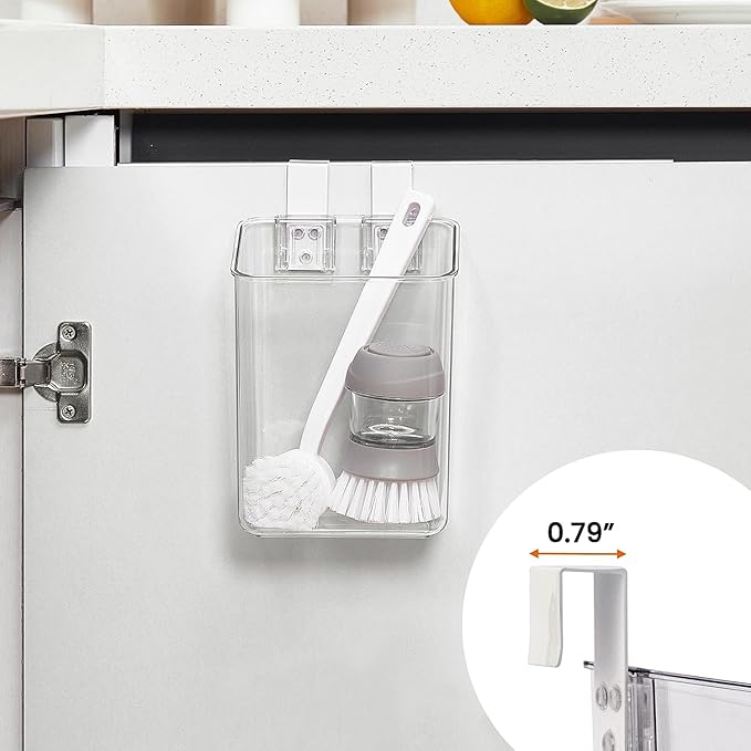 vacane 2 Pack Plastic Over Cabinet Door Organizer with Removable Hooks, Clear Hanging Baskets for Organizing Hanging Holder for Kitchen, Bathroom-Hang Outside or Inside Door-L
