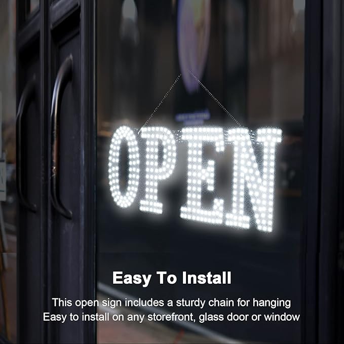 40"x14" Extra Large LED Open Signs for Business with Remote Controlled, 10 Levels Brightness Adjustable Unique Design Super Bright with Chain, High Visibility for Stores Bar Hotel Retail Shop Salon