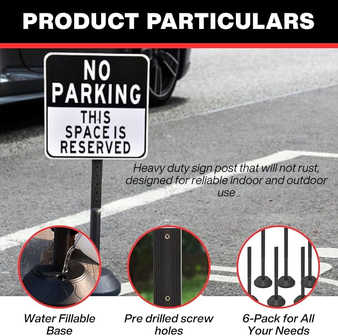 6 Pack Portable Sign Pole, 41" Tall Sign Holder Stand with Water-Fillable Base, Easy Sign Replacement, Indoor Outdoor Display Stand (Signs Not Included)