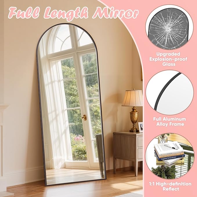 Full Length Mirror, 58" x 18.5" Arched Full Body Mirror Large Standing Floor Mirrors, Mirrors for Bedroom, Bathroom, Living Room Standing or Wall Leaning, Black