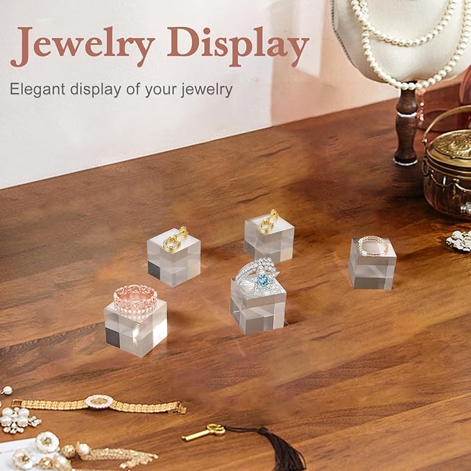 Acrylic Base 20 Pieces Acrylic Blocks for Display 1 X 1 X 1 Inch Square Riser Display Stands Trophy Base Pedestal Stands Clear Cube for Trophy Jewelry Props Food Party Crafts