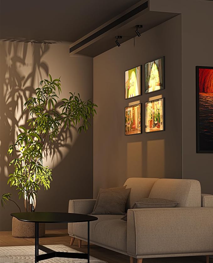 PESUTEN Spot Lights Indoor, Rechargeable Picture Light with Remote, Dimmable CCT Spotlight for Wall Art, 6000mAh Battery Uplights Indoor with Timer for Plant Artwork Painting Sofa Corner Black
