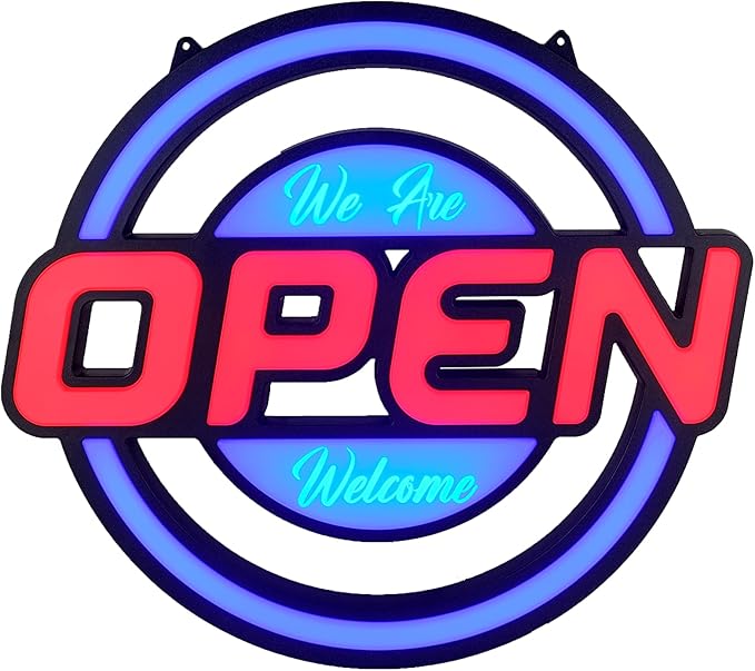 GreenCube 21"x19" Open Sign - Ultra Bright Jumbo LED Neon Large Open Sign - Remote Controlled - Get Your Business Seen Day or Night