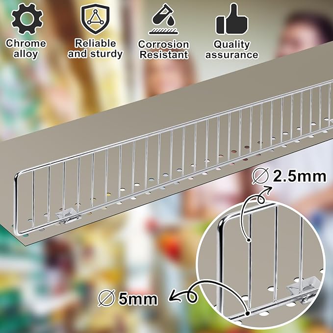 20 Pcs Retail Gondola Shelf Front Wire Fence Guard Rail 48" X 3" Sturdy Metal Supermarket Guardrail Chrome Commodity Organization Baffle Display Enhancer for Retail Stores Fruit Fresh Food