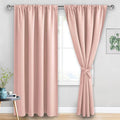 JIUZHEN Blush Pink Blackout Curtains for Bedroom - Thermal Insulated Room Darkening Rod Pocket Curtains for Living Room, Set of 2 Panels with Tiebacks, 70 x 96 Inch Length, Blush Pink