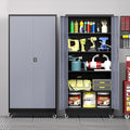 Metal Garage Cabinet with Wheels, Tall Storage Cabinet with 4 Adjustable Shelves and 2 Doors, Lockable Tool Cabinet for Garage Home Office,Gym,School (Black-Gray)