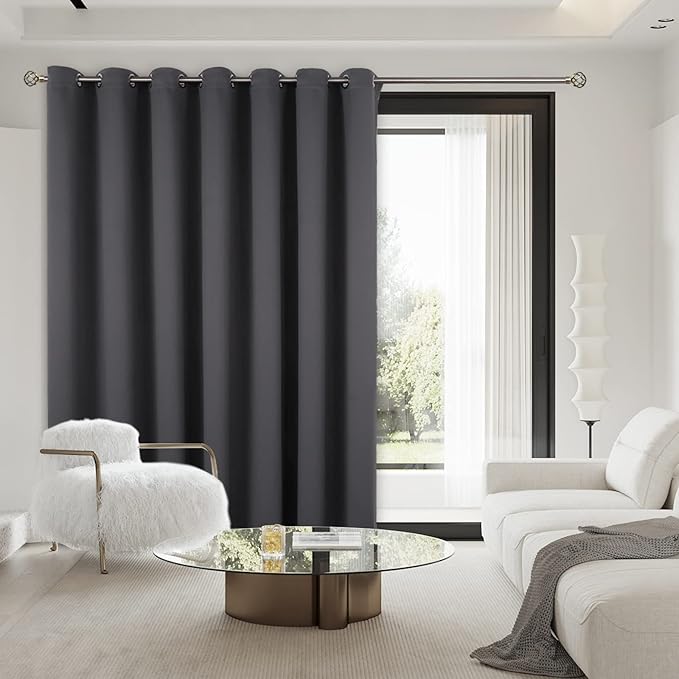 BGment Dark Grey Sliding Door Curtain 108 Inch Long - Wide Blackout Room Divider Curtain for Bedroom Privacy Themral Insulated Grommet Separator Drape, 1 Panel, 100 X 108